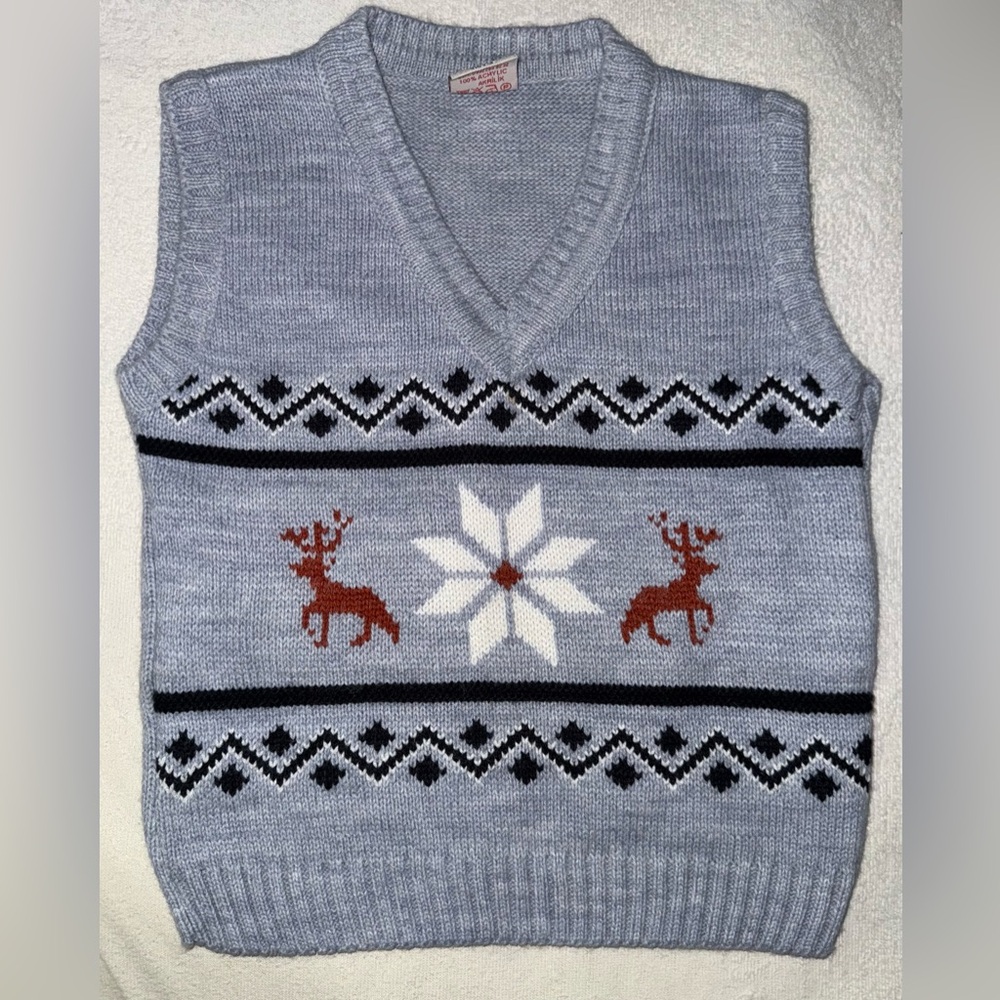 Light Blue Reindeer Pattern Sweater Vest